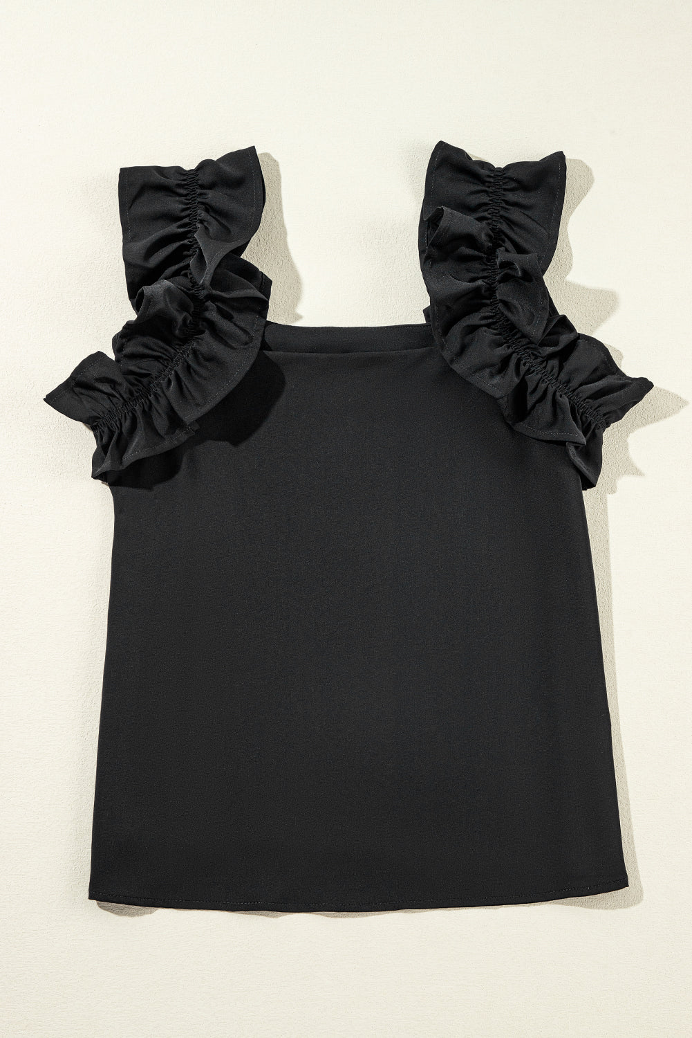 Solid Ruffle Trim Sleeveless Top | Black