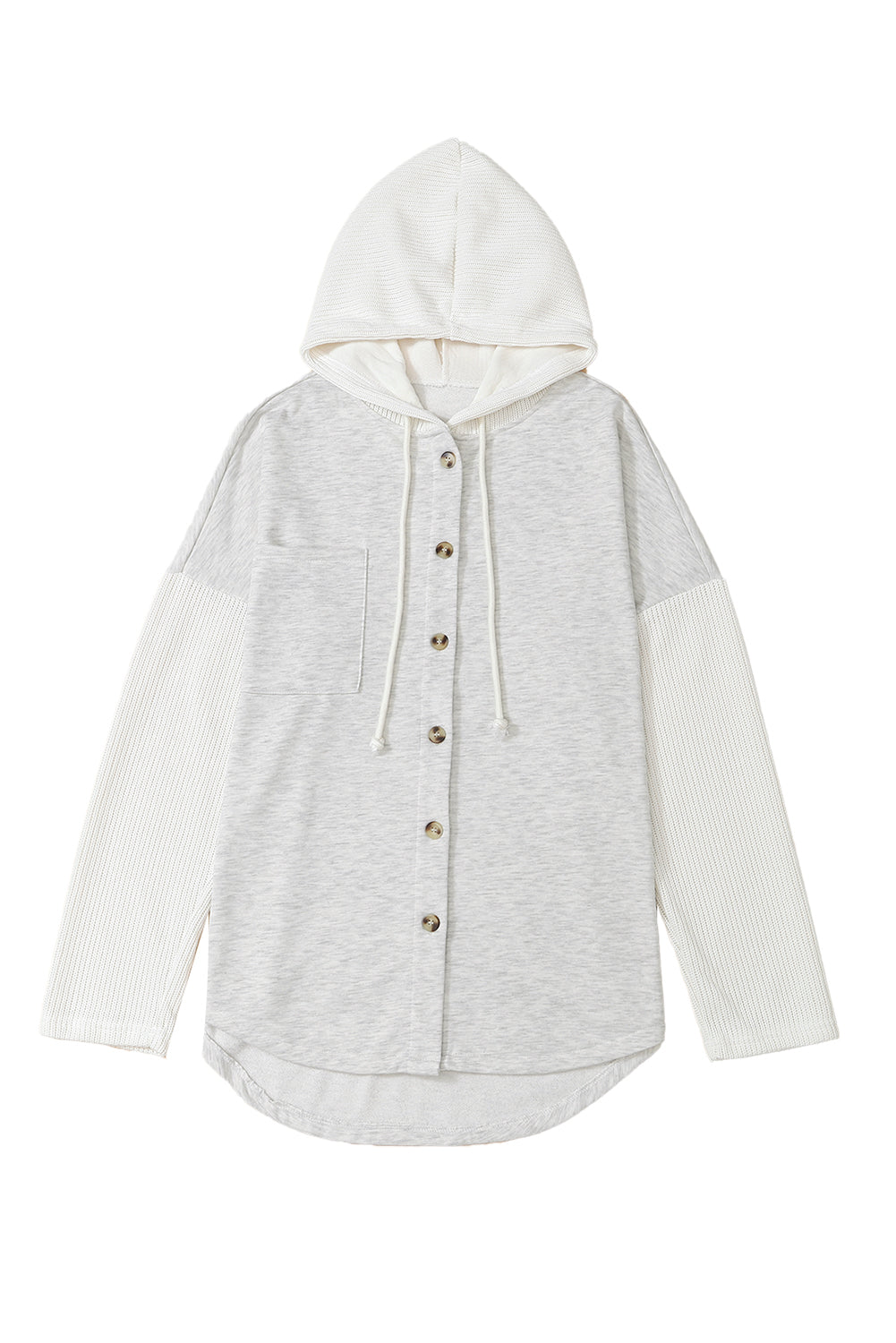 Button Up Contrast Knitted Sleeves Hooded Jacket | Gray