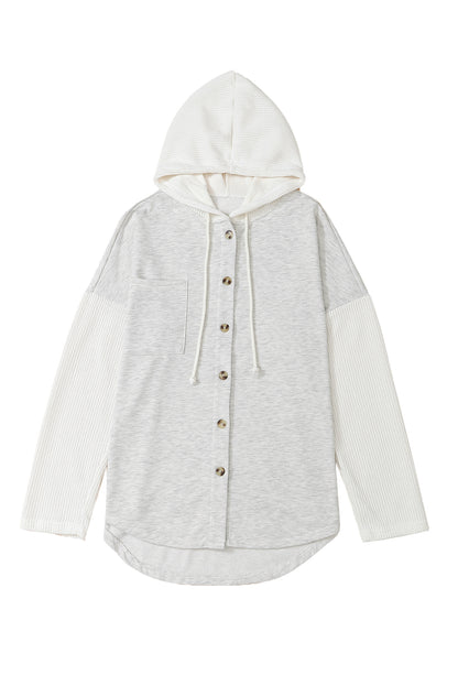 Button Up Contrast Knitted Sleeves Hooded Jacket | Gray