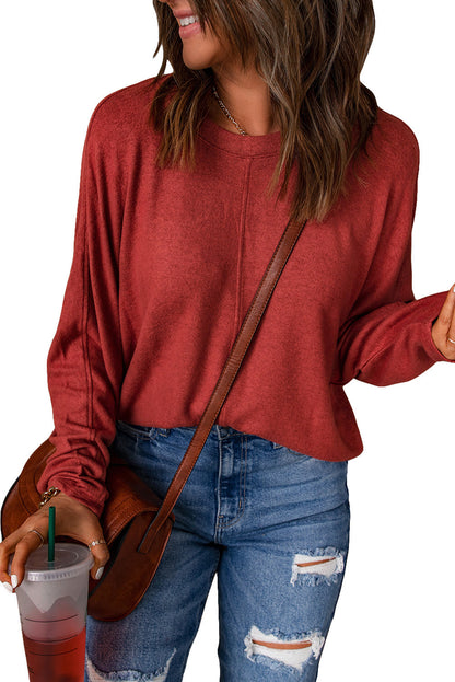 Fiery  Solid Colour Patchwork Long Sleeve Top | Red