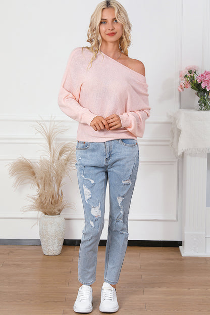 Ribbon Bow Knot Dolman Sleeve Sweater | Pink