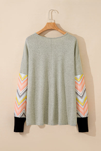 Plus Size Chevron Sleeves Top | Gray