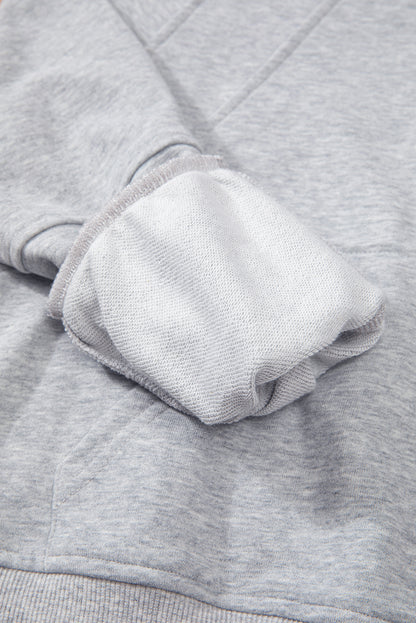 Quarter Zip Stand Neck Kangaroo Pocket Sweatshirt | Light Grey