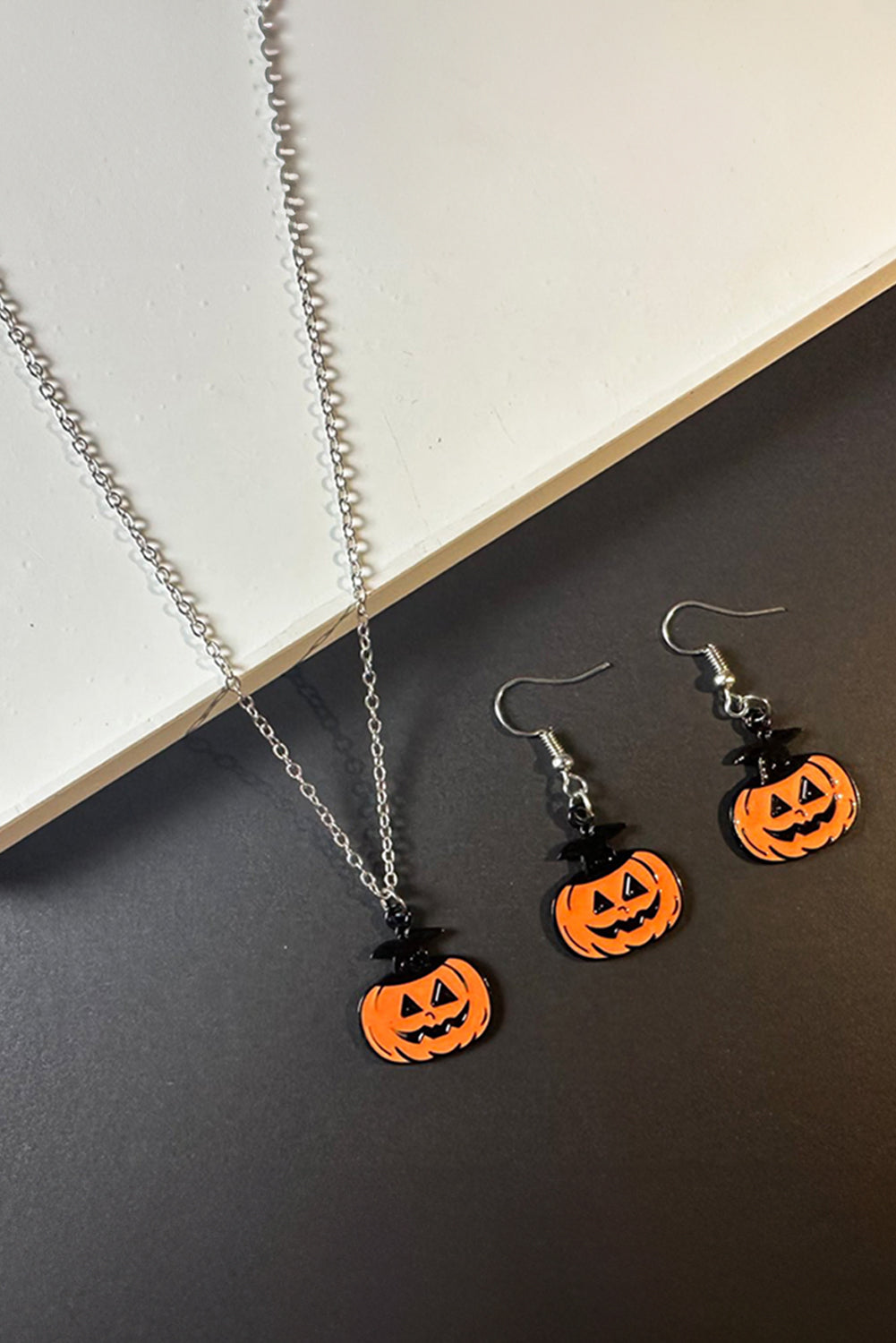 Pumpkin Face Halloween Necklace Earrings Jewelry Set | Carrot