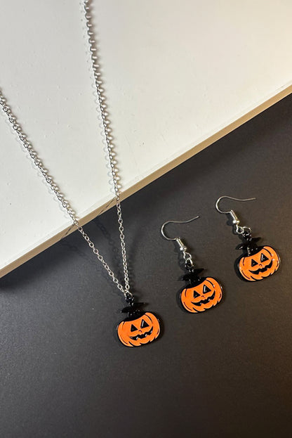 Pumpkin Face Halloween Necklace Earrings Jewelry Set | Carrot