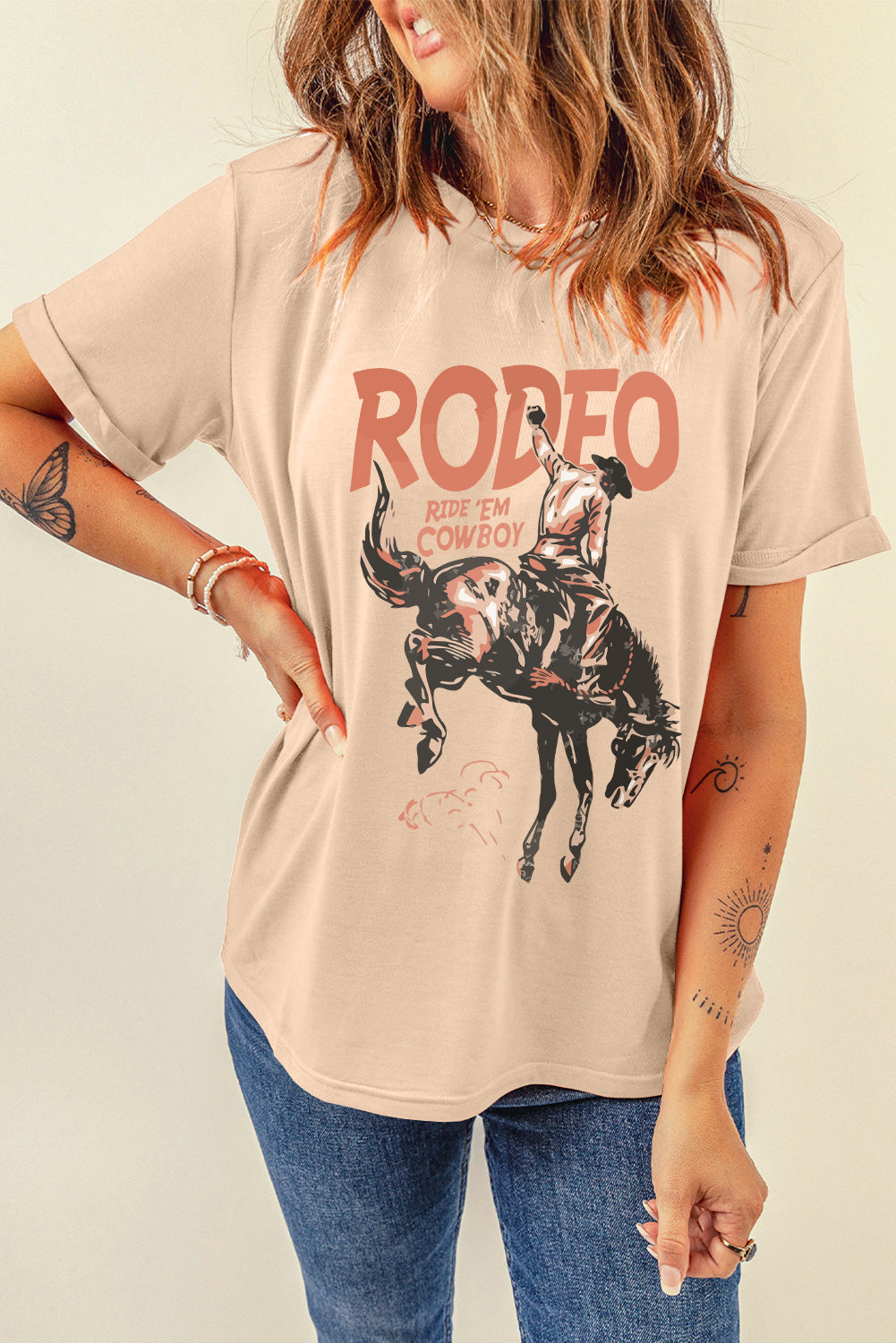 Rodeo Cowboy Graphic Crewneck T Shirt | Khaki