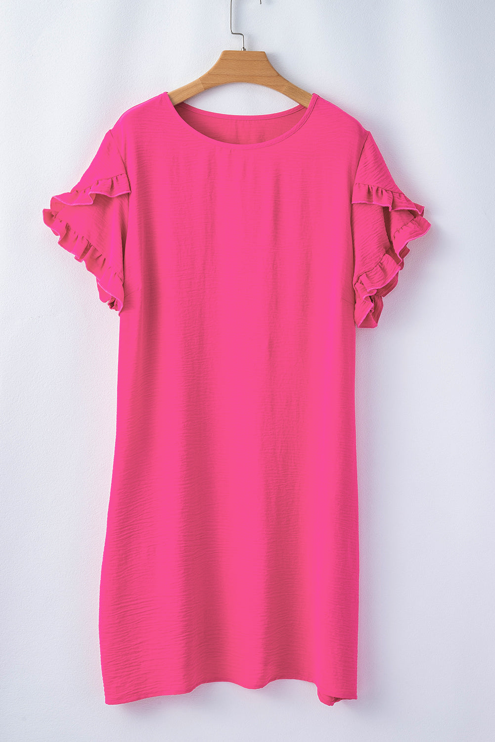 Solid Ruffled Sleeve Plus Size Mini Dress | Strawberry Pink