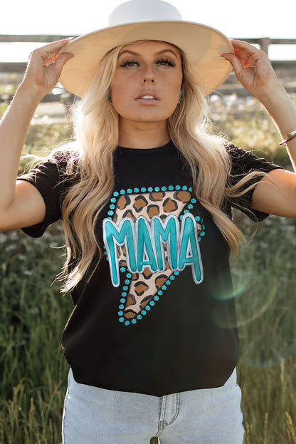 Western Mama Leopard Lightning Graphic Tee | Black