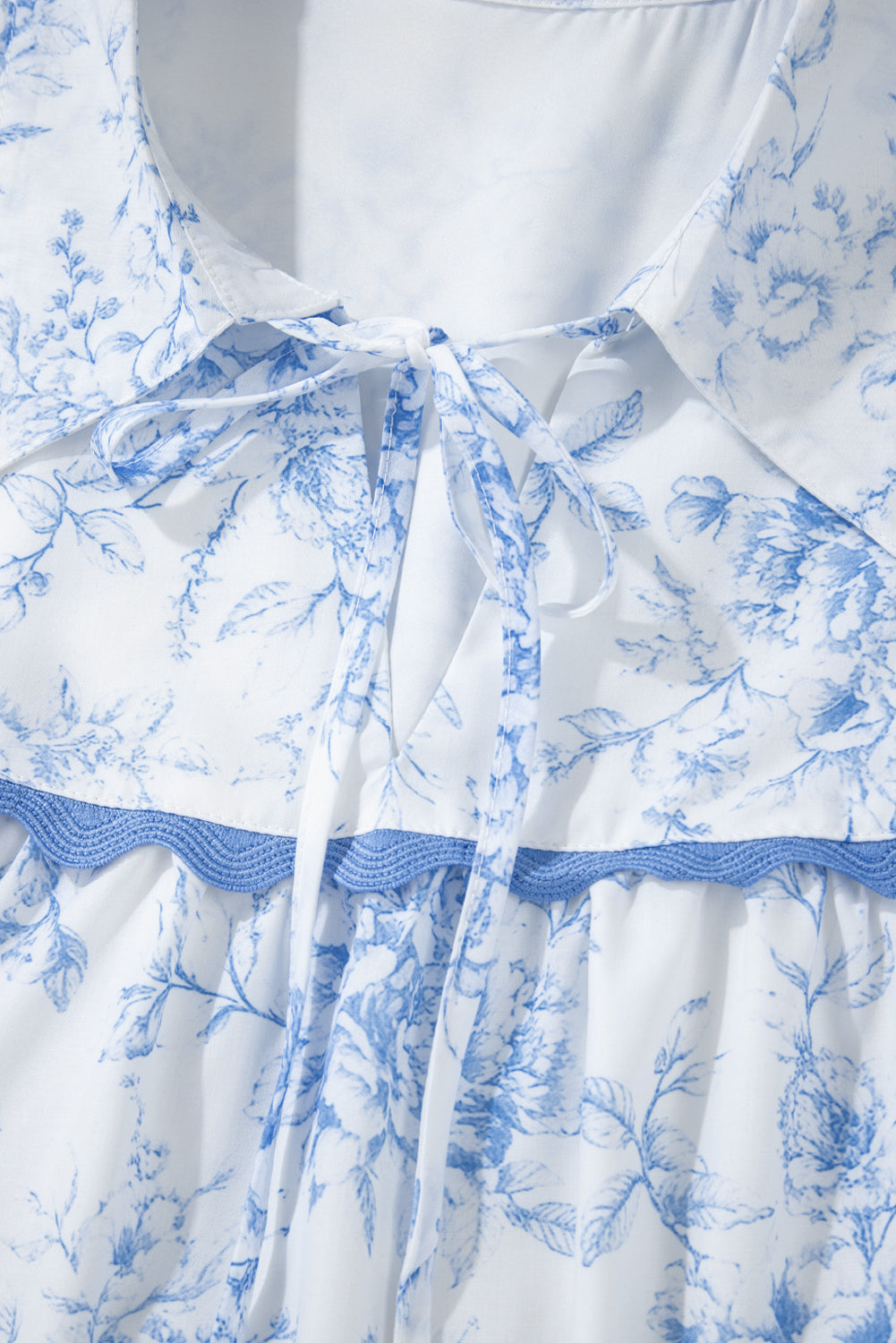 Floral 3/4 Sleeve Tied Collar Blouse | Sky Blue