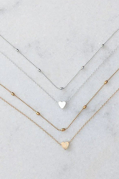 Valentine Heart Shaped Layered Chain Necklace | Silver