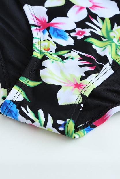 Layered-Style Floral Tankini With Triangular Briefs | Black