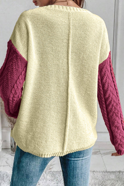 Colourblock Patched Pocket Drop Shoulder Sweater | Rose Tan