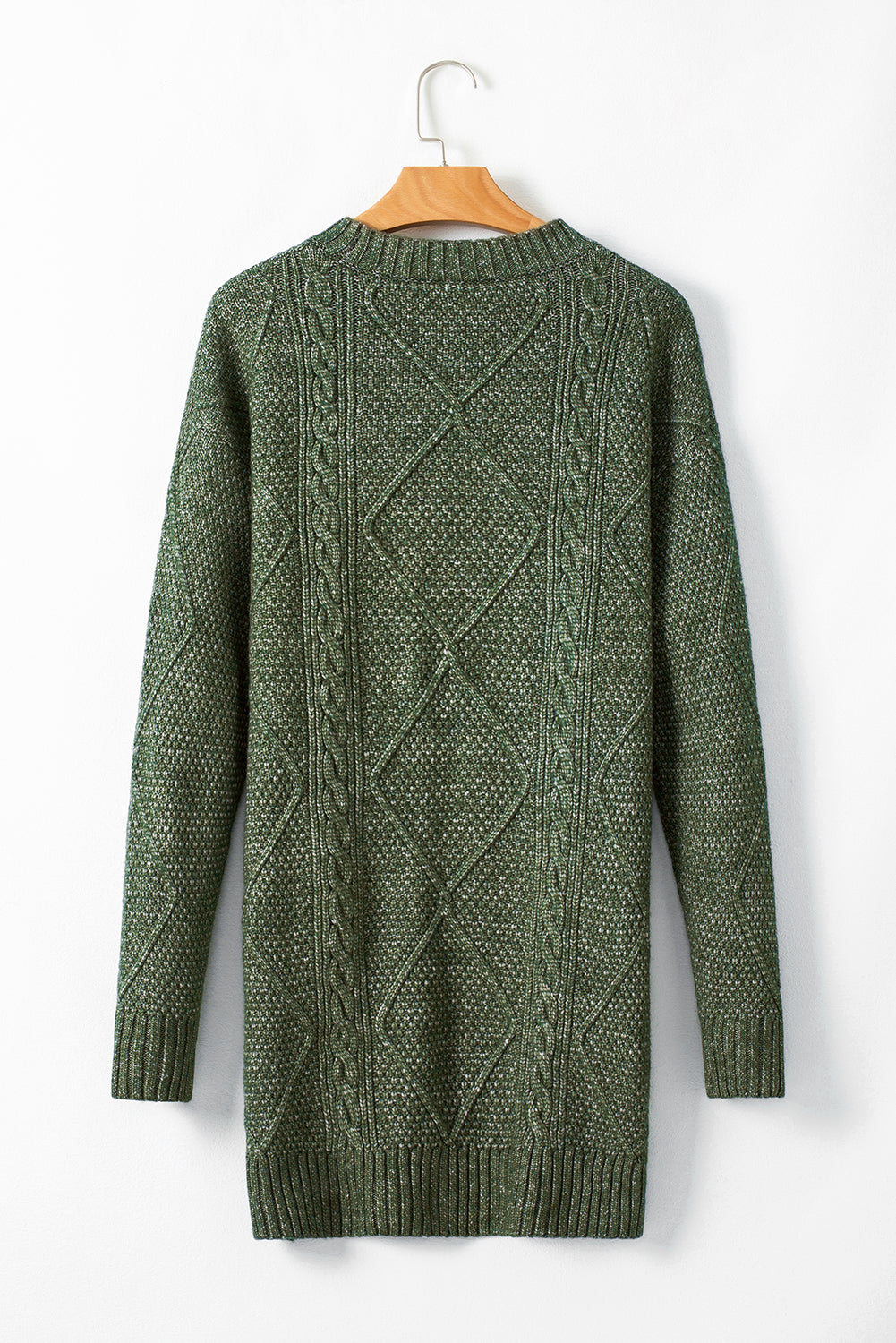 Cable Knit Drop Shoulder Loose Fit Sweater Dress | Mist Green