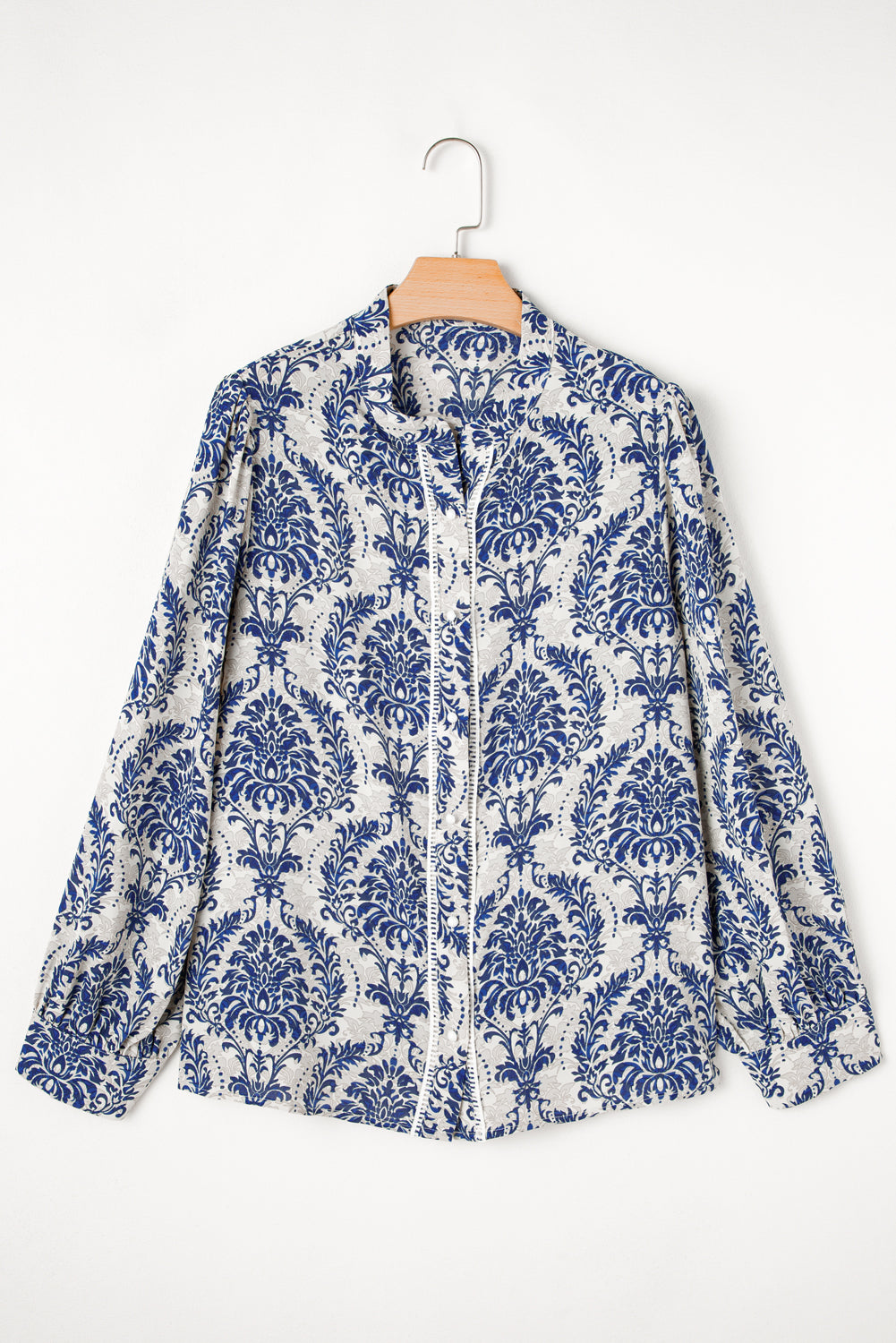 Tribal Pattern Print Notch Neck Buttoned Plus Size Shirt | Sky Blue