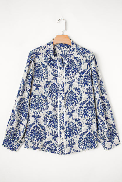 Tribal Pattern Print Notch Neck Buttoned Plus Size Shirt | Sky Blue