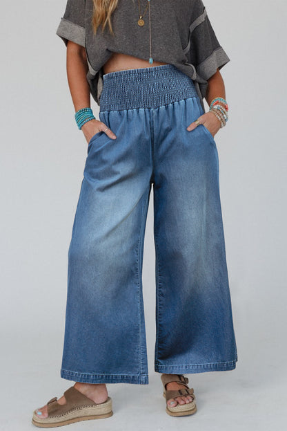 Smocked Waist Wide Leg Jeans | Ashleigh Blue