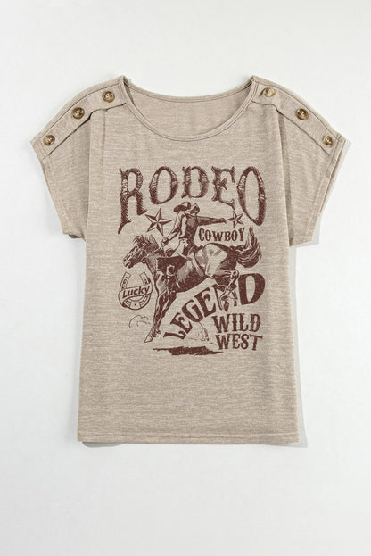 Rodeo Cowboy Graphic Buttoned Batwing Sleeve T Shirt | Smoke Gray