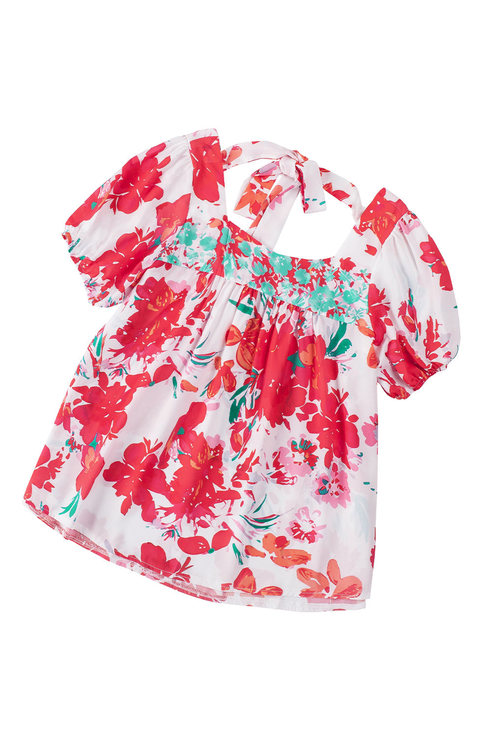 Fiery  Floral Printed Square Neck Blouse | Red