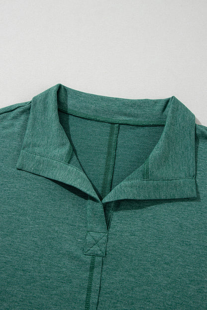 Exposed Seam Collared Pocketed Loose Sweatshirt | Evergreen