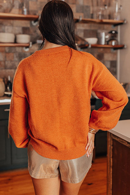 Thanksgiving Tinsel Drop Shoulder Crew Neck Sweater | Russet Orange