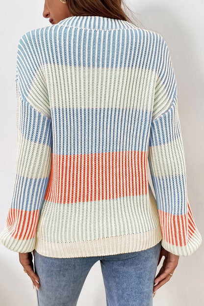 Colourblock Textured Knit Bubble Sleeve Sweater | Multicolour