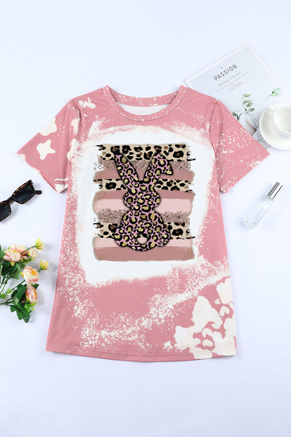 Tie Dye Contrast Leopard Rabbit Graphic T Shirt | Pink