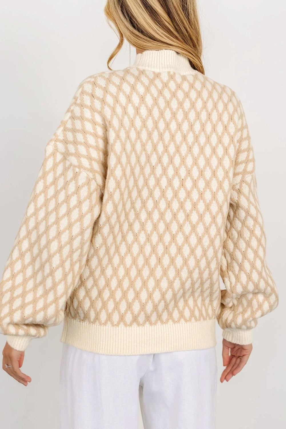 Diamond Knit Drop Shoulder Loose Sweater | Oatmeal