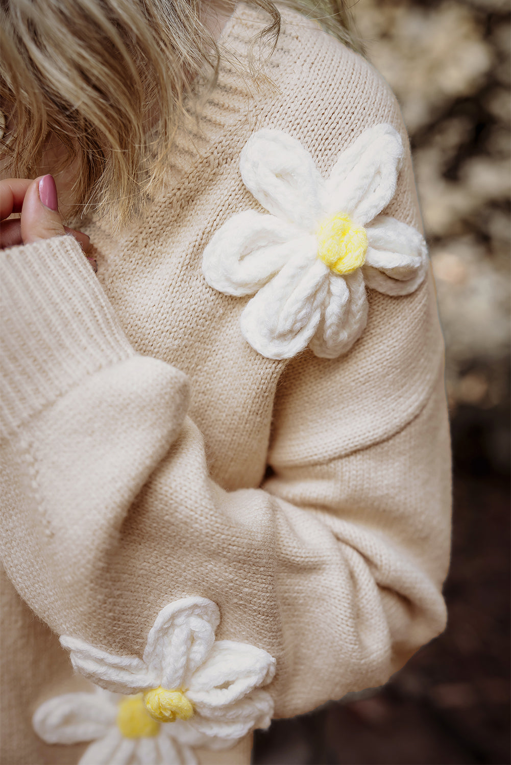 Elegant Flower Decor Button Front Cardigan | Parchment