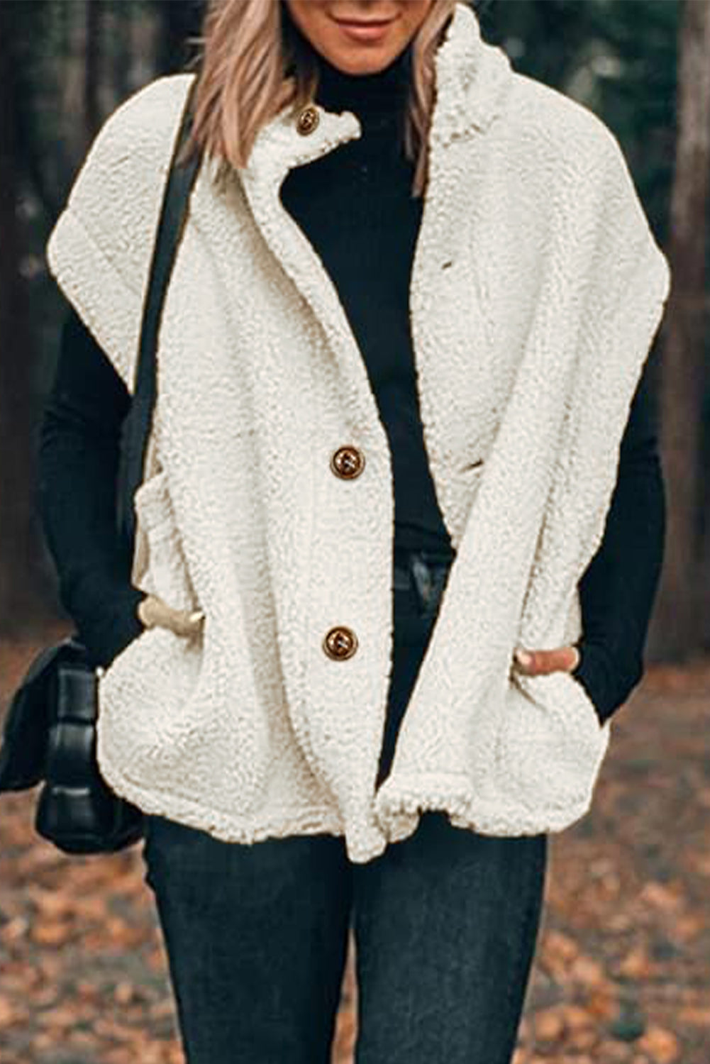 Sherpa Stand Collar Jacket Vest | Beige