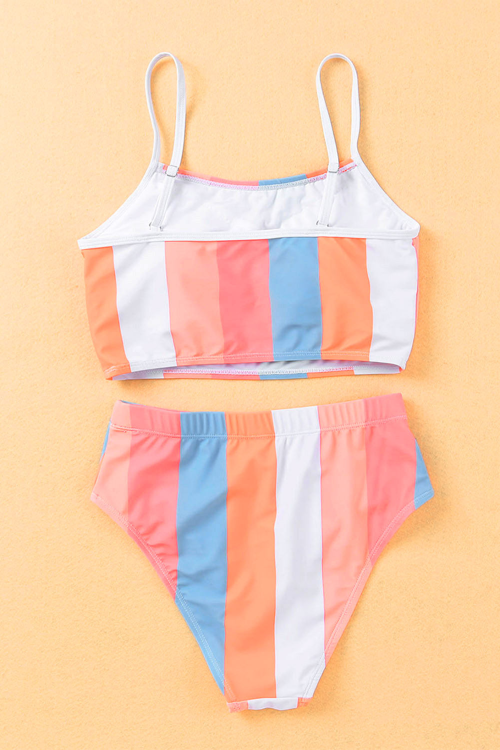 Vertical Striped High Waist Bikini Swimsuit | Orange