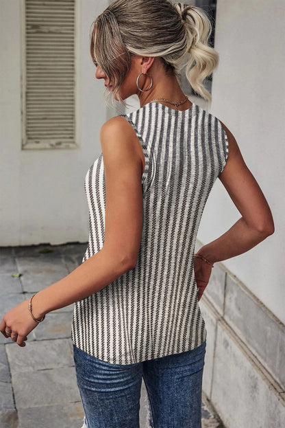 Striped Cutout Twist Front Tank Top | Gray