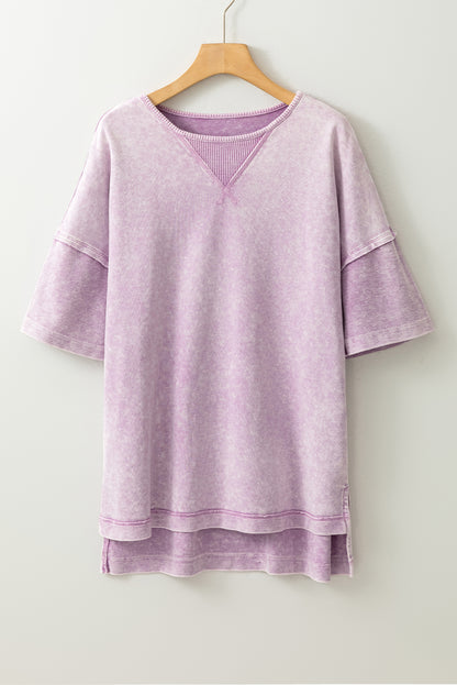 Mineral Wash Exposed Seam Drop Shoulder Oversized Tee | Orchid Petal