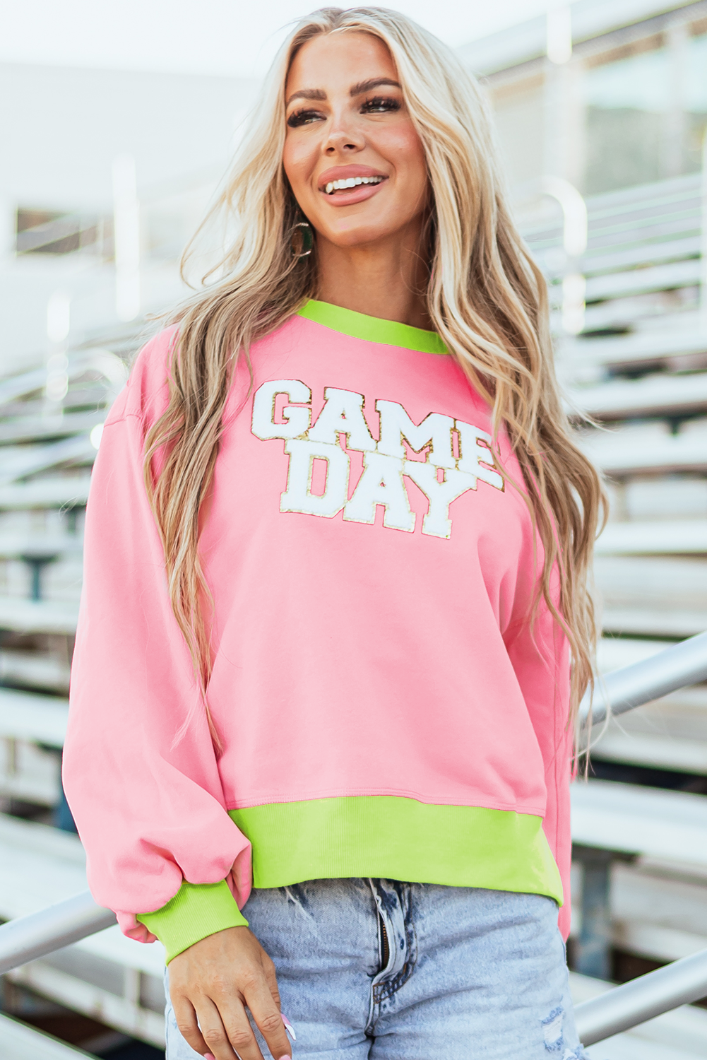 Game Day Glitter Colour Block Crew Neck Sweatshirt | Pink