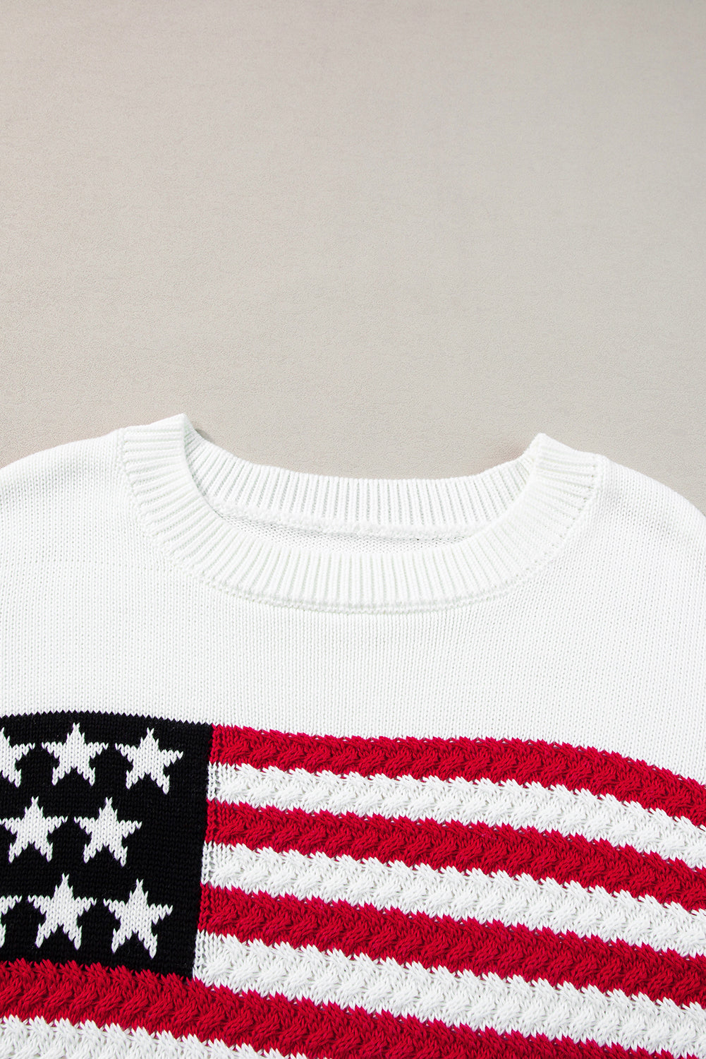 American Flag Cable Knit Drop Shoulder Sweater | White