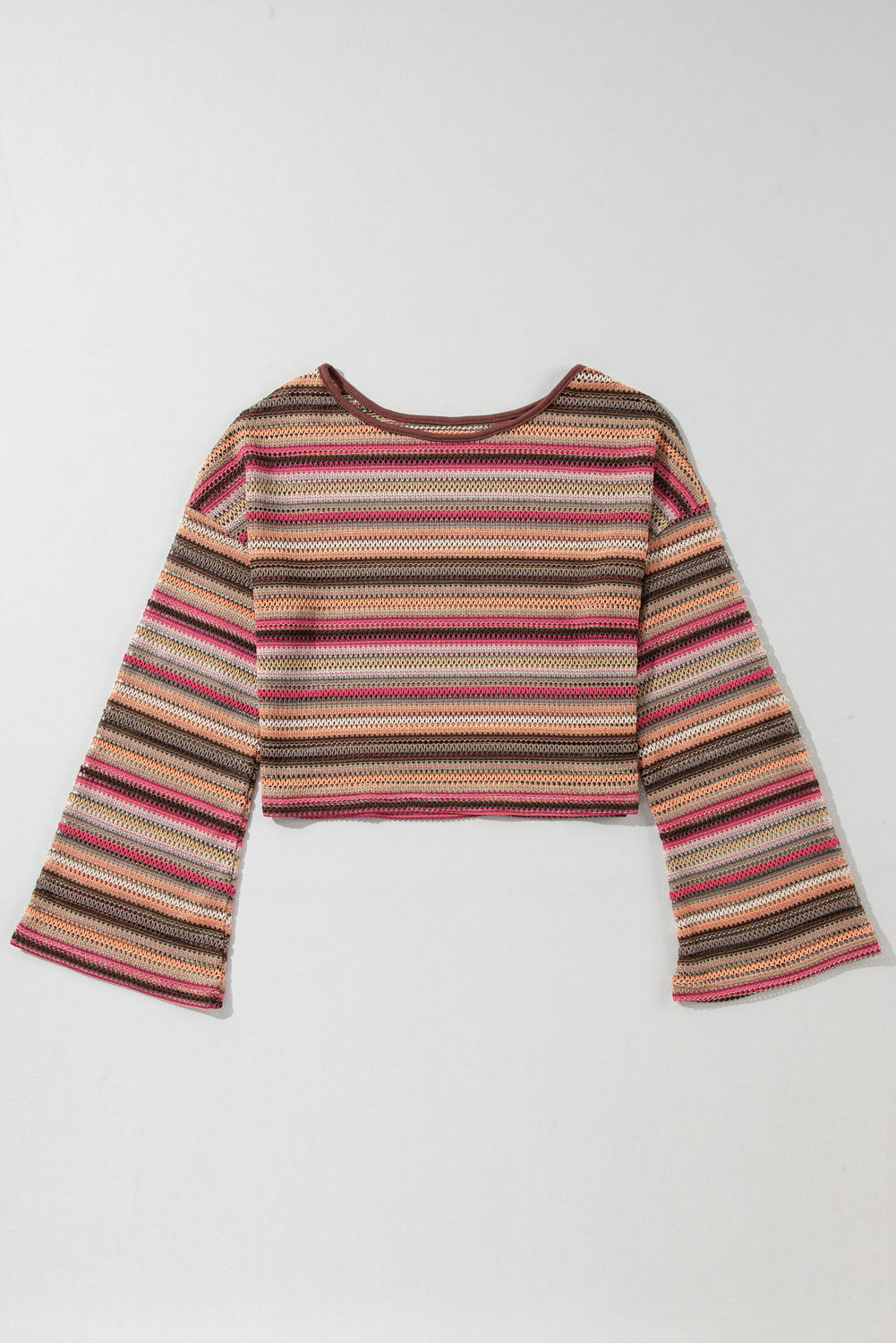 Ethnic Striped Wide Cropped Long Sleeve Top | Rose Red