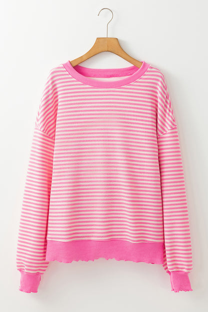 Loose Drop Shoulder Long Sleeve Top | Pink Stripe