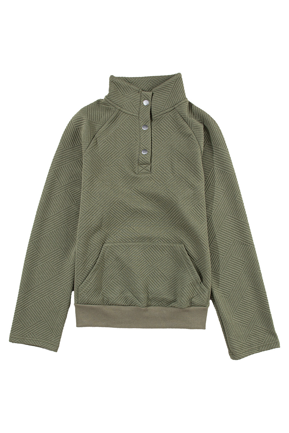 Textured Knit Buttoned Kangaroo Pocket Sweatshirt | Laurel Green