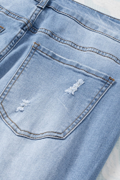 Buttoned Pockets Distressed Jeans | Sky Blue