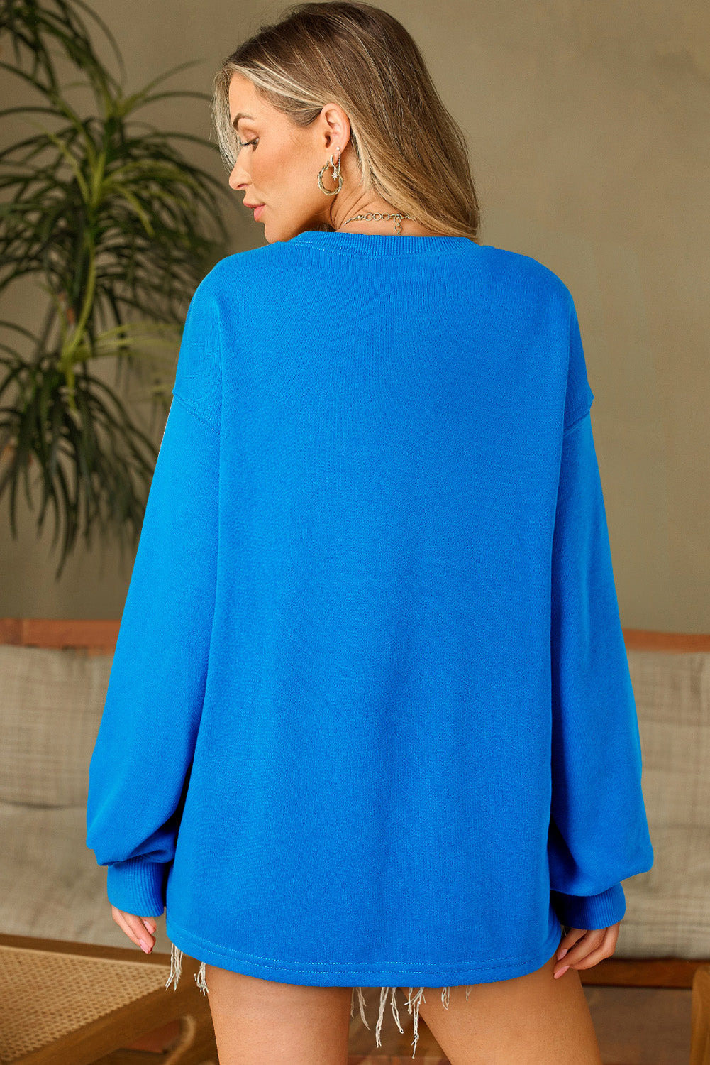 Solid Colour Drop Shoulder Long Sleeve Basic Sweatshirt | Sky Blue