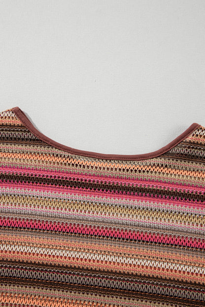 Ethnic Striped Wide Cropped Long Sleeve Top | Rose Red