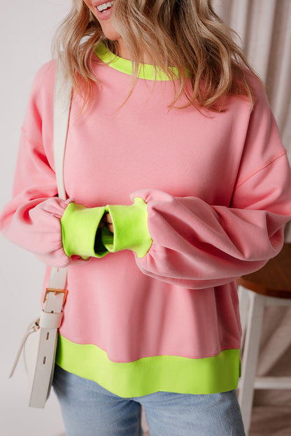 Colourblock Bubble Sleeve Sweatshirt | Pink