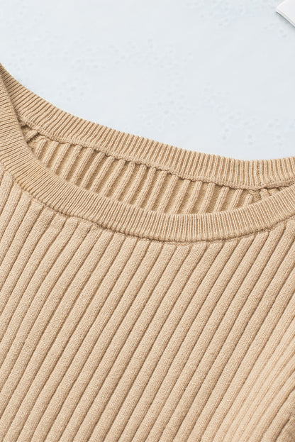 Ribbed Knit Round Neck Sweater | Apricot