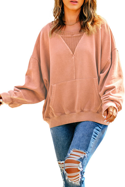 Drop Shoulder Sweatshirt With Kangaroo Pocket | Red