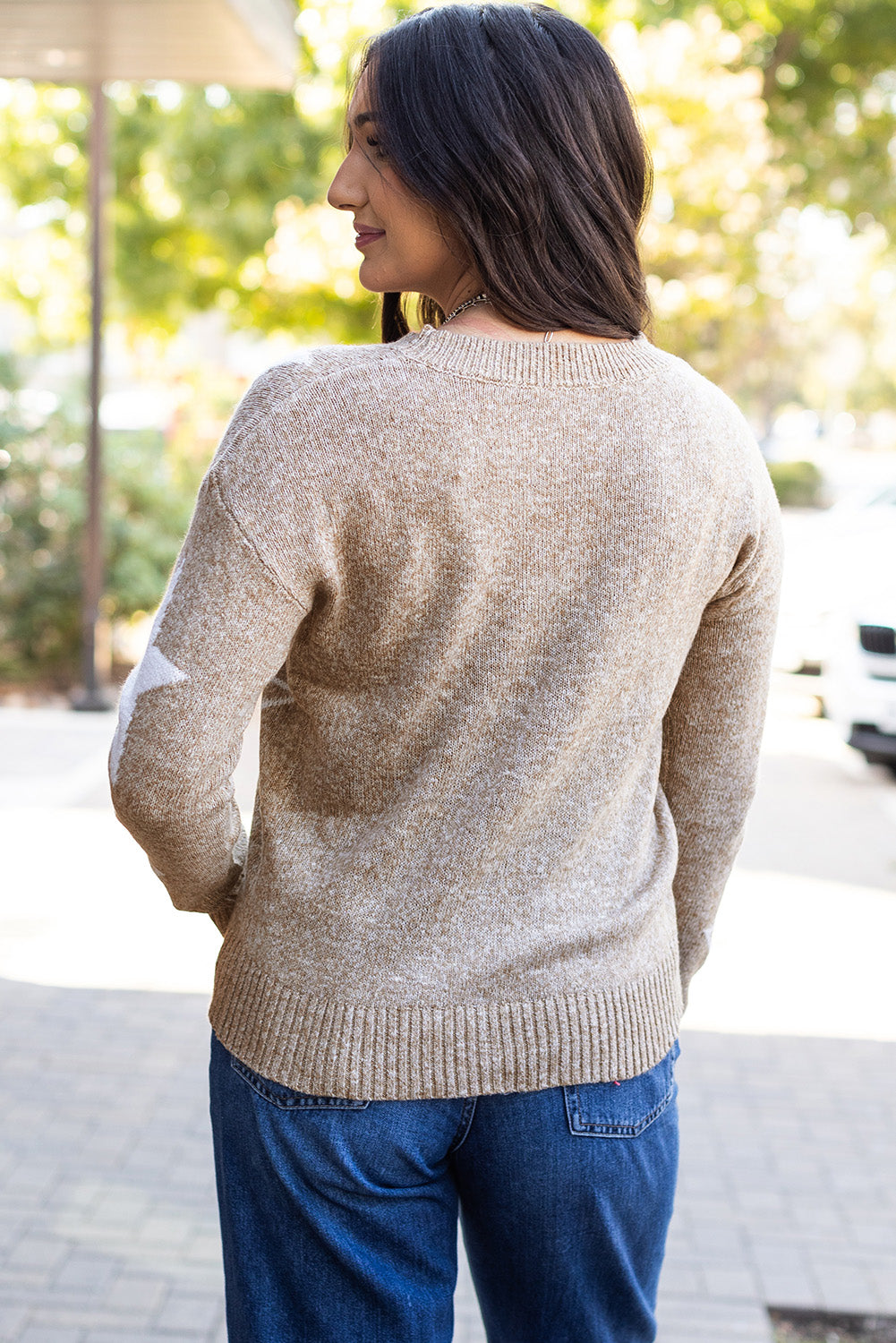 Star Pattern Drop Shoulder Sweater | Khaki