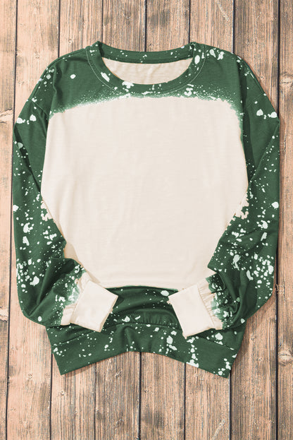 Bleached Tie-Dye Print Long Sleeve Top | Mist Green