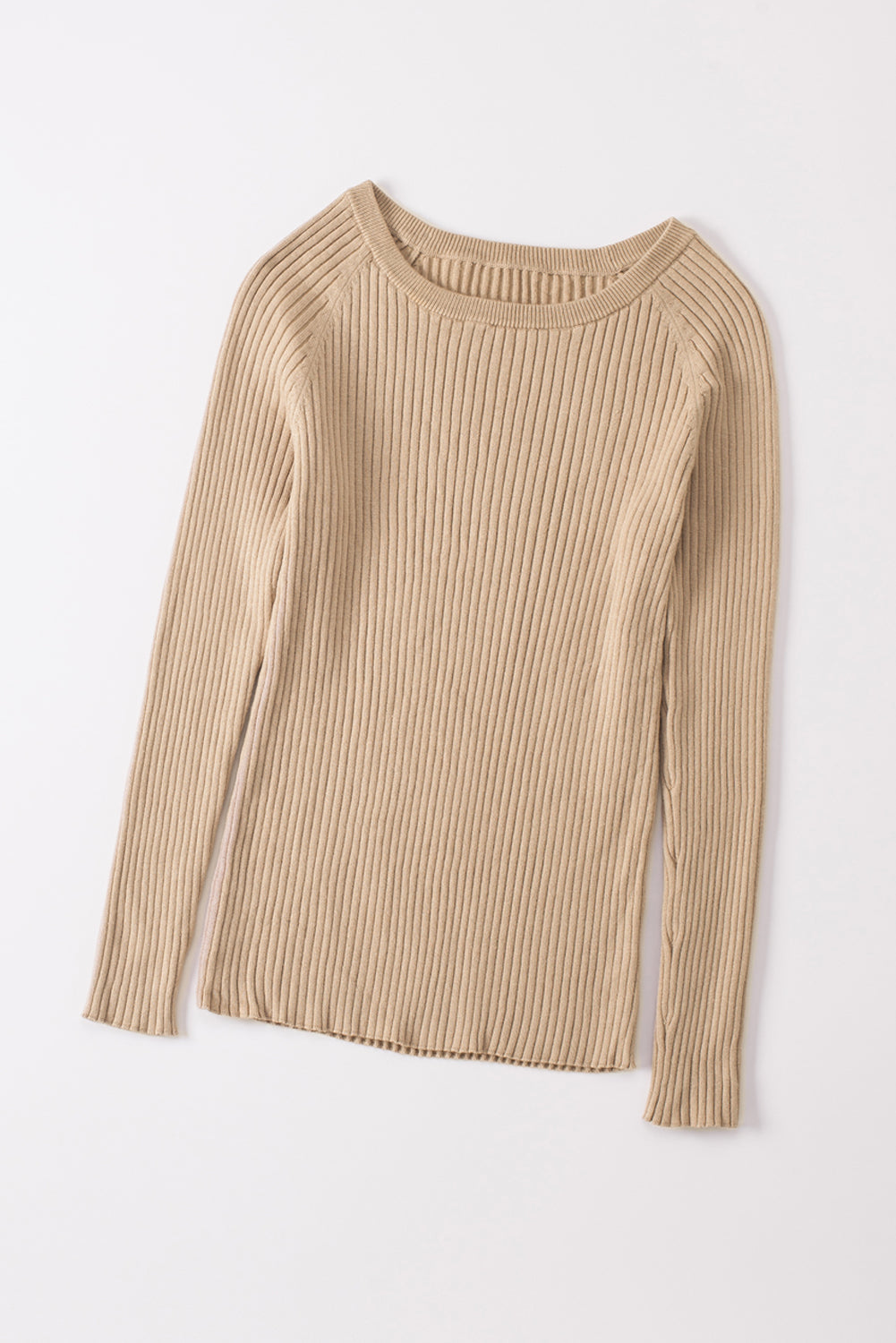 Ribbed Knit Round Neck Sweater | Apricot