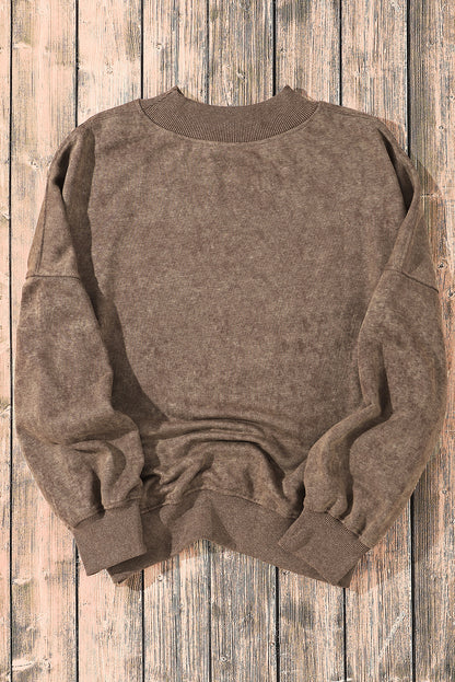 Drop Shoulder Crew Neck Pullover Sweatshirt | Brown