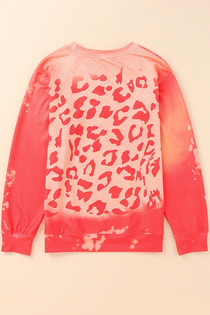 Fall Leopard Print Long Sleeve Pullover Sweatshirt | Pink