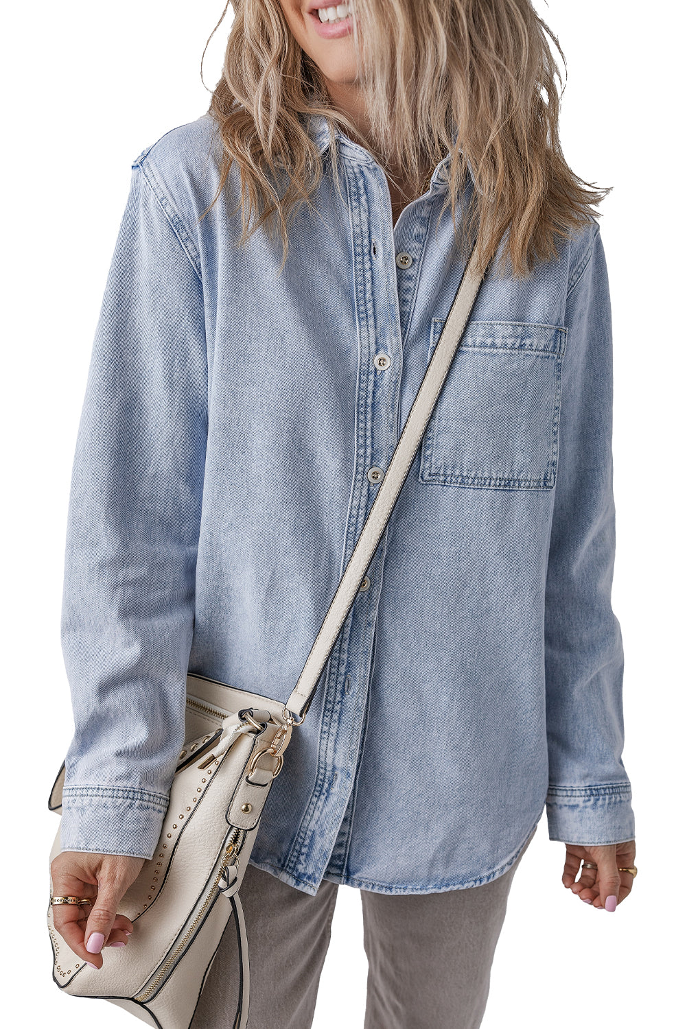 Long Sleeve Buttoned Chest Pocket Denim Shacket | Beau Blue