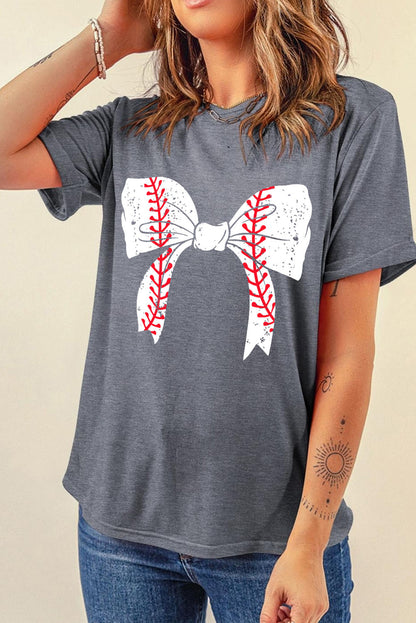 Baseball Bowknot Graphic Casual Tee | Gray